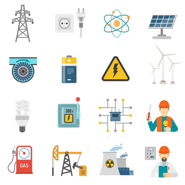 Energy power flat icons set