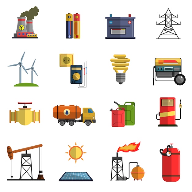 Free Vector energy power flat icons set 