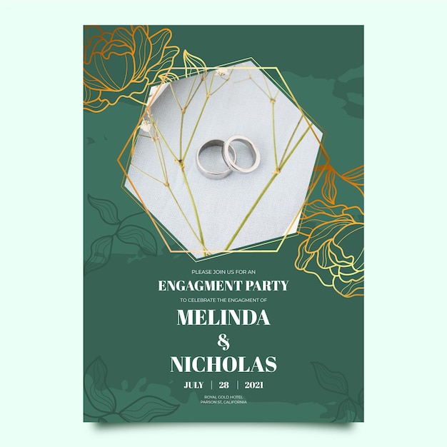Free vector engagement invitation template with photo