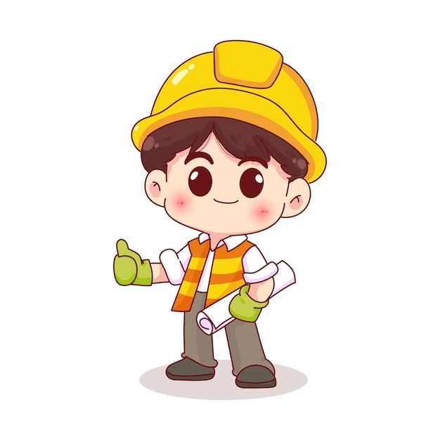 Engineer worker or construction worker foreman character hand drawn cartoon illustration