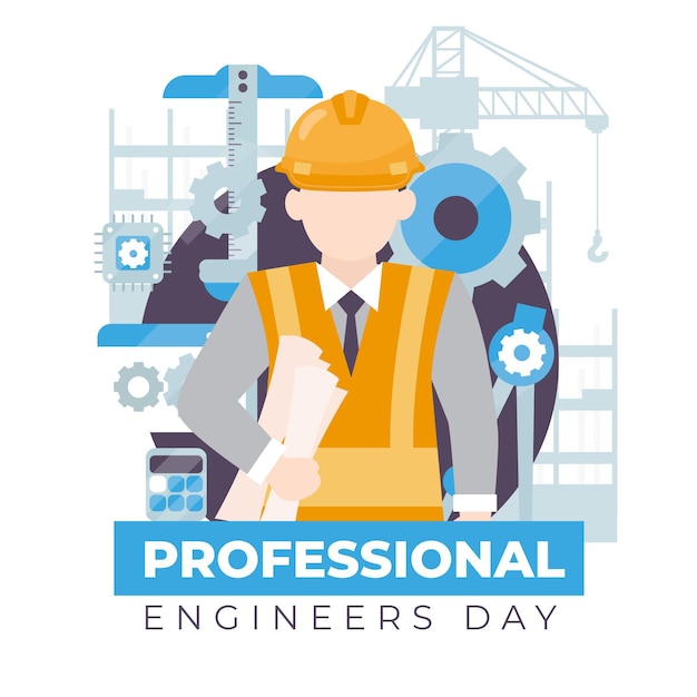 Free Vector engineers day front view character with protection helmet