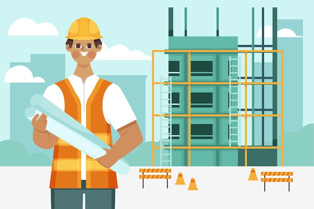 Free Vector engineers working on construction flat design