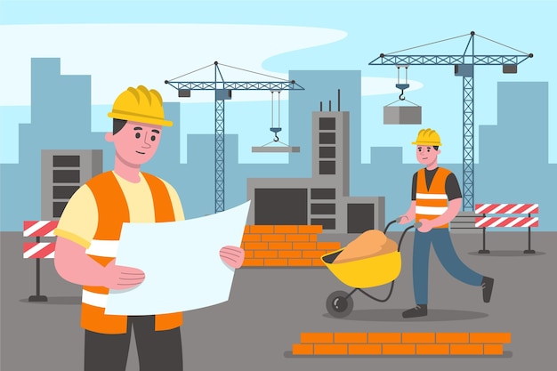 Free vector engineers working on construction illustration