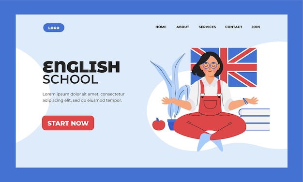 Free Vector english school landing page design