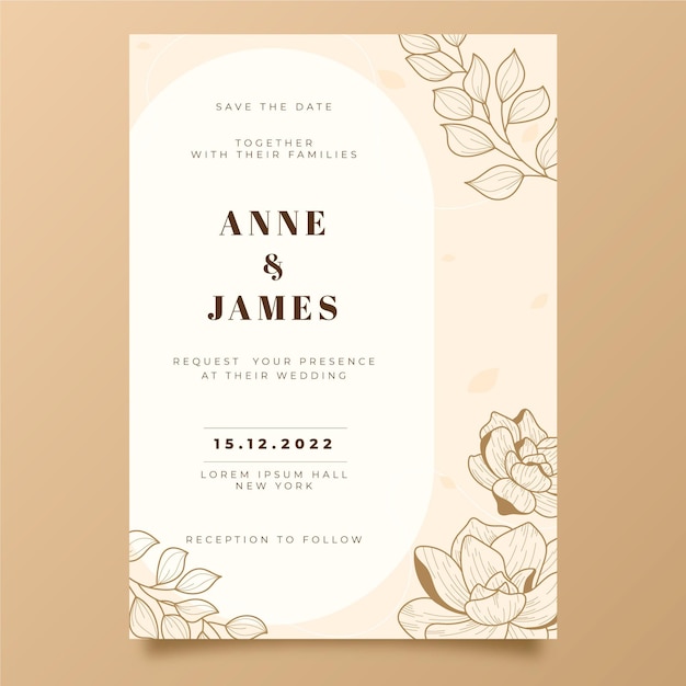 Free Vector engraving hand drawn minimal wedding invitation template