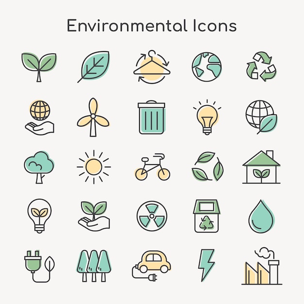 Free Vector environmental icons  for business in green simple line set