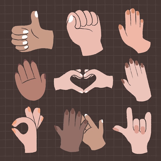 Free Vector equality hand gestures set, diverse people vector stickers