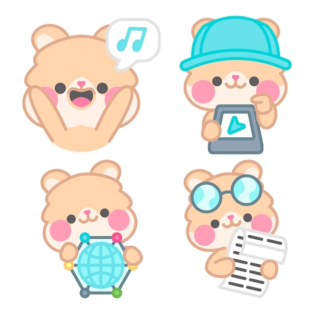 Free Vector essentials stickers collection with kimchi the hamster