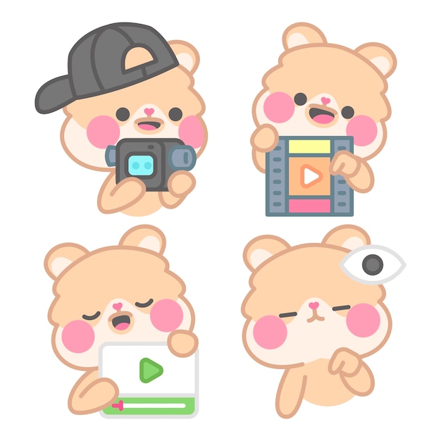 Free vector essentials stickers collection with kimchi the hamster