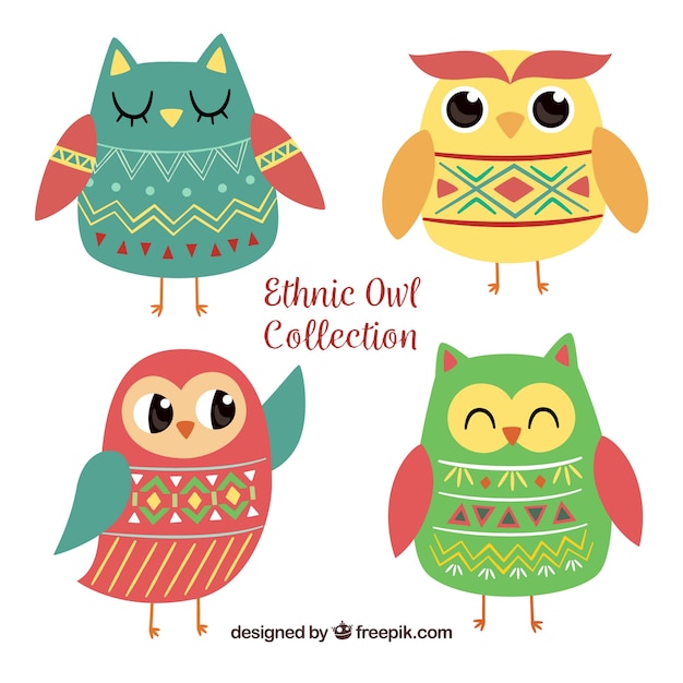 Free Vector ethnic set of owls