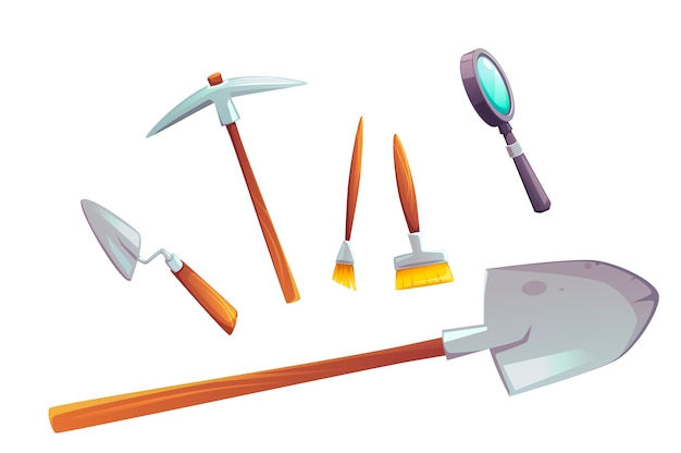 Free vector excavation tools set of cartoon illustration