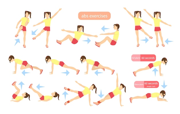 Free vector exercises for kids set workout for girls abs exercises with weights healthy lifestyle for children