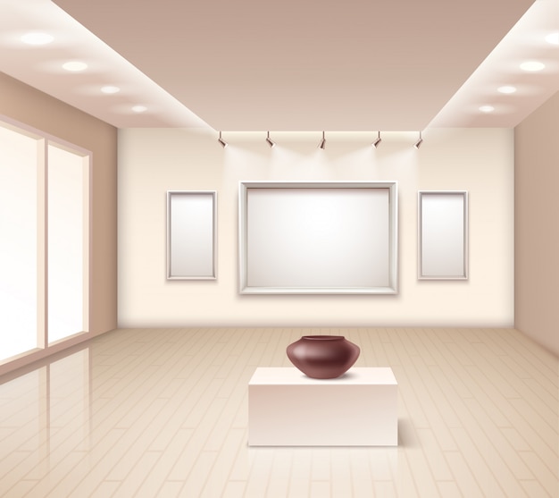 Free Vector exhibition gallery interior with brown vase