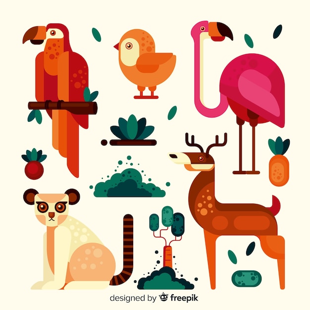 Exotic animal collection flat style