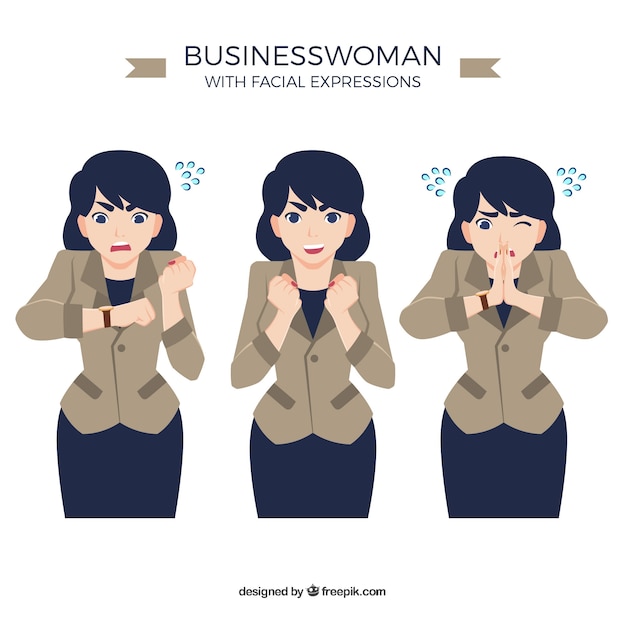 Free Vector expressive businesswoman character in three different moments