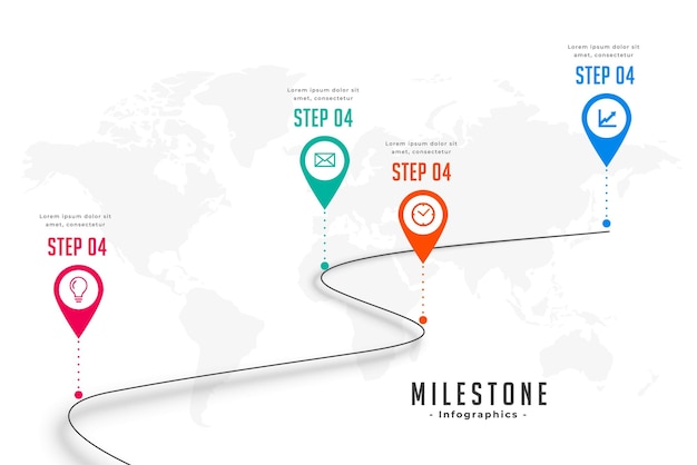 Free vector eyecatching four step infographic milestone template with success path vector