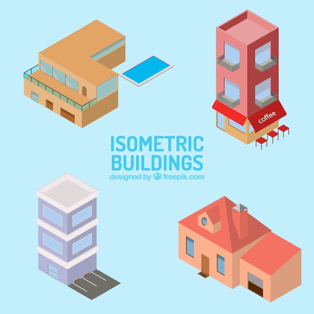 Free Vector facade of isometric houses collection 