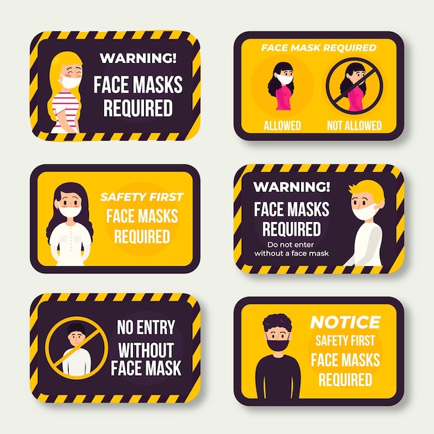 Free Vector face mask required sign pack theme