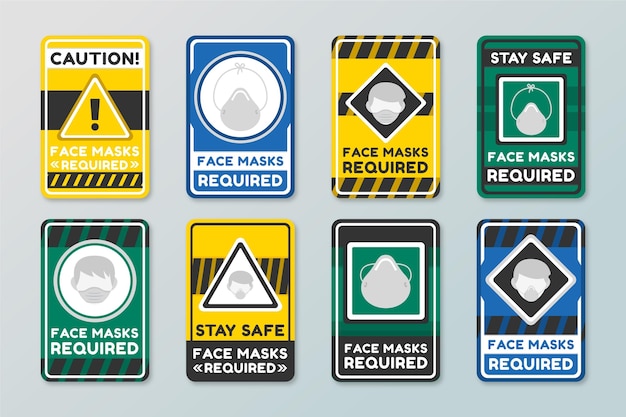 Free Vector face mask required sign set