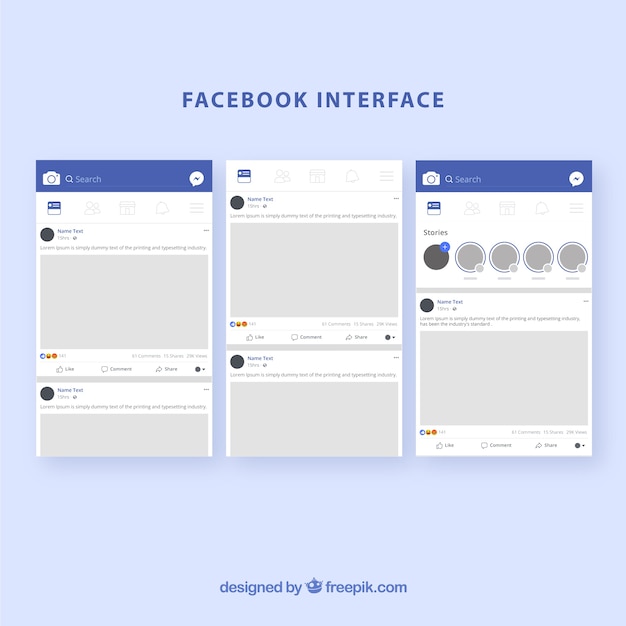 Free Vector facebook app interface with minimalist design