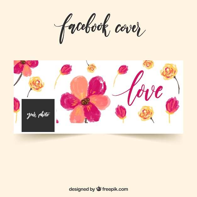Free Vector facebook cover with watercolor flowers