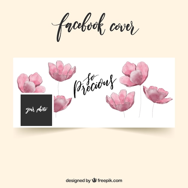 Free Vector facebook cover with watercolor flowers