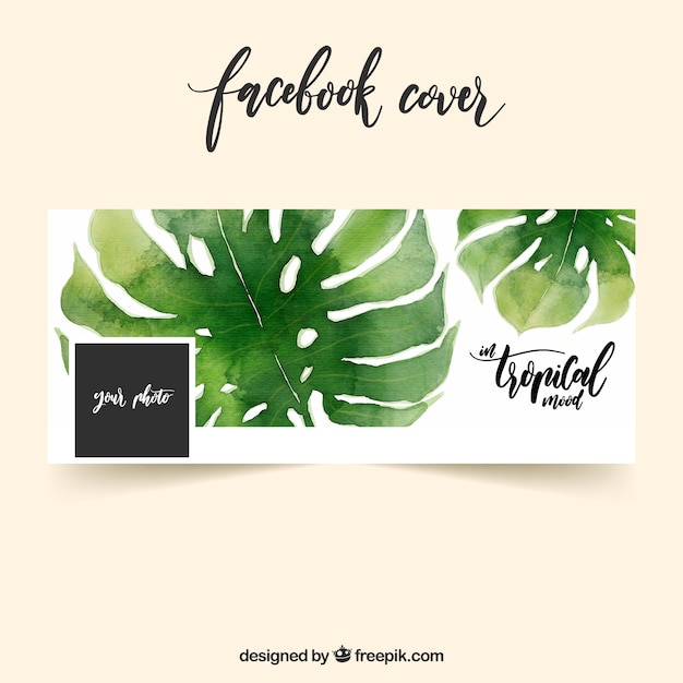 Free Vector facebook cover with watercolor leaves