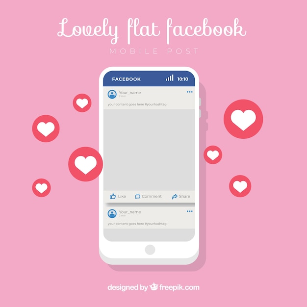 Free Vector facebook mobile post with flat design