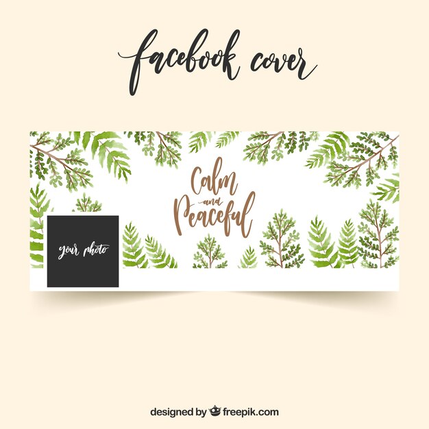 Free Vector facebook vintage cover with watercolor leaves