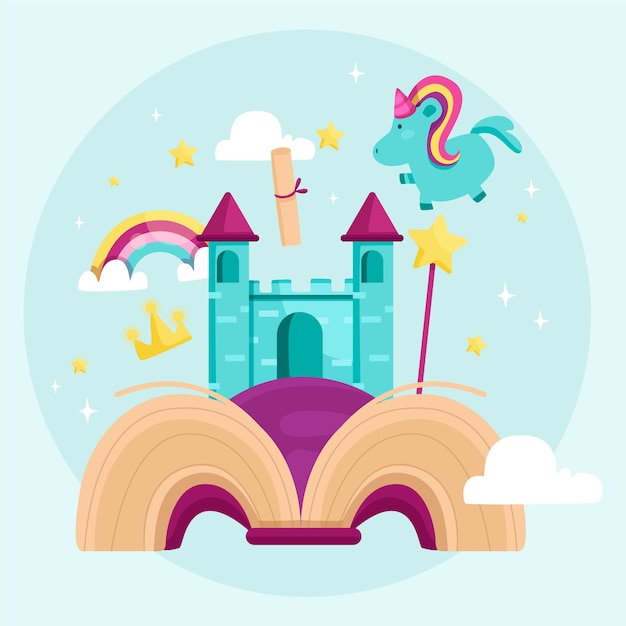 Free Vector fairy tale concept with unicorn