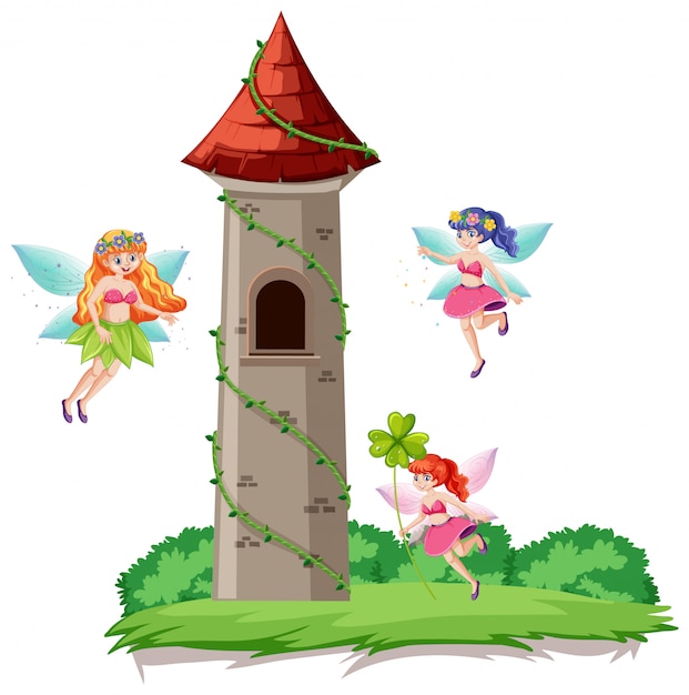 Free vector fairy tales and castle tower cartoon style on white background