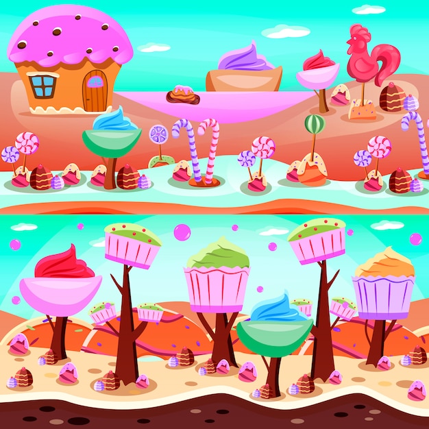 Free Vector fairytale candyland illustration set