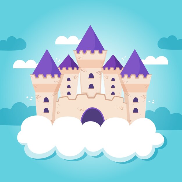 Fairytale castle in clouds illustration