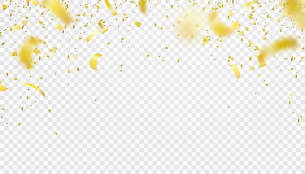 Free Vector falling confetti isolated border . shiny gold flying tinsel decoration design. blurred element.