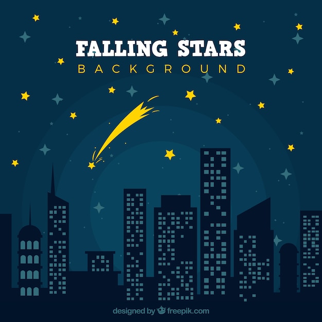 Free Vector falling star over a night city