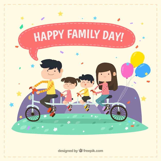 Free Vector family background on a bicycle