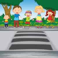 Free vector family crossing road