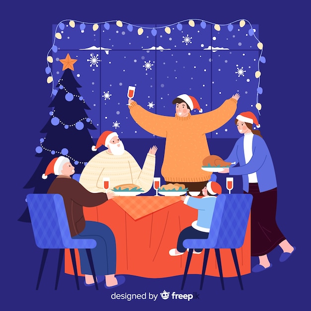 Free Vector family enjoying the christmas dinner together