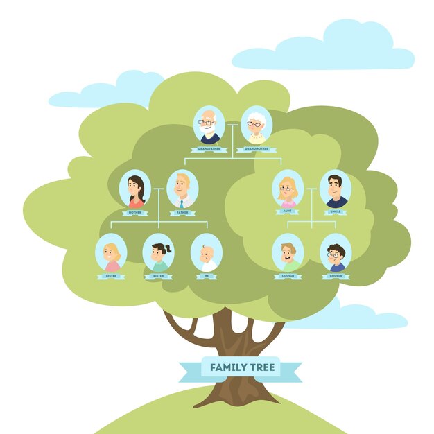 Family genealogic tree Parents and grandparents children and cousins