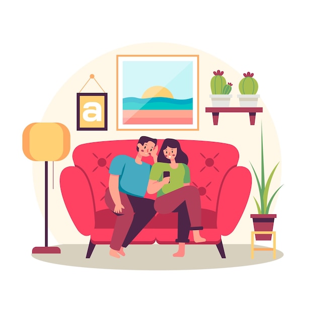 Free Vector family at home spending time together