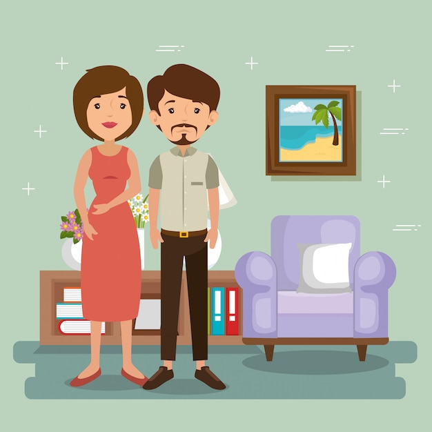 Free Vector family parents in living room scene