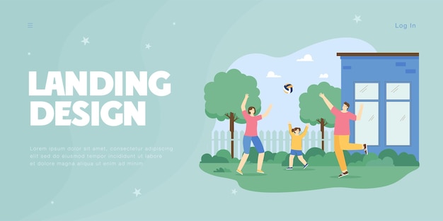 Free Vector family playing volleyball outdoor flat vector illustration