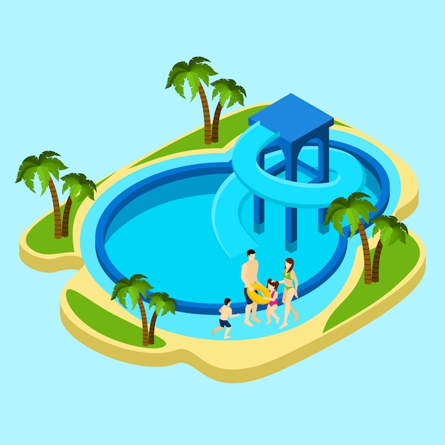 Family At Water Park Illustration 