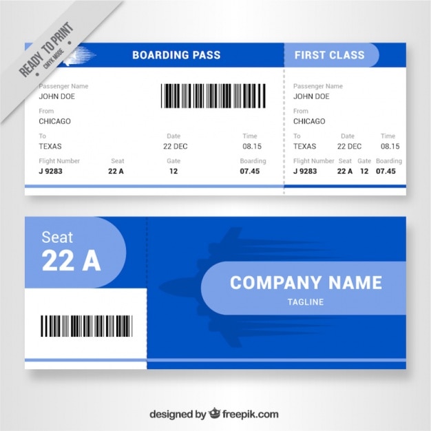 Free vector fantastic boarding pass with blue details