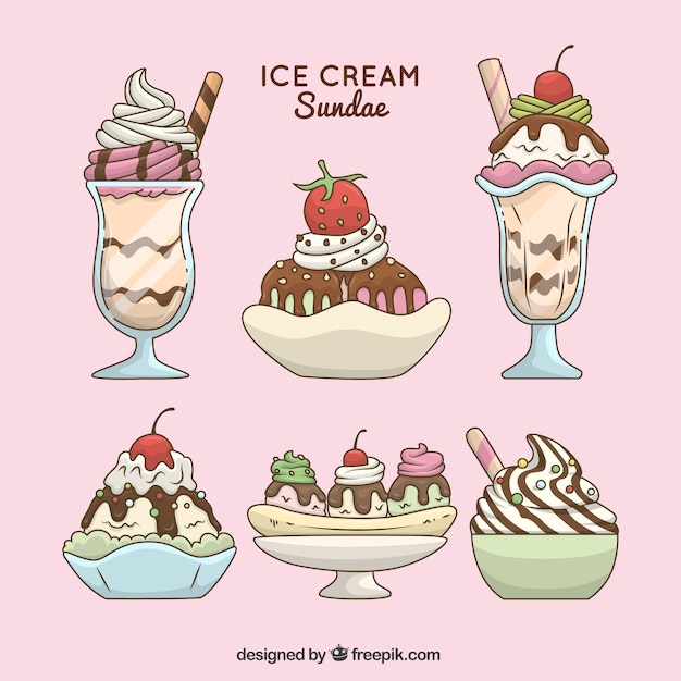 Free vector fantastic set of summer desserts with ice cream