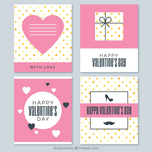 Free Vector fantastic valentine's day cards with hearts and dots