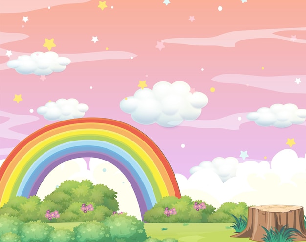 Free vector fantasy pink sky with rainbow