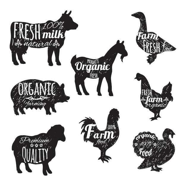 Farm animals set chalkboard decorative icons