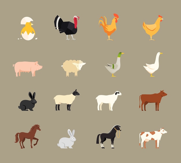 Free Vector farm animals set in flat vector style