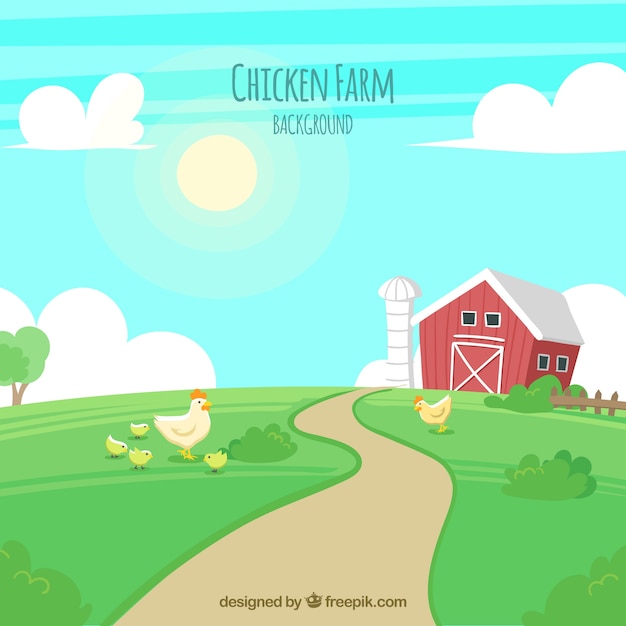 Free Vector farm background with chickens